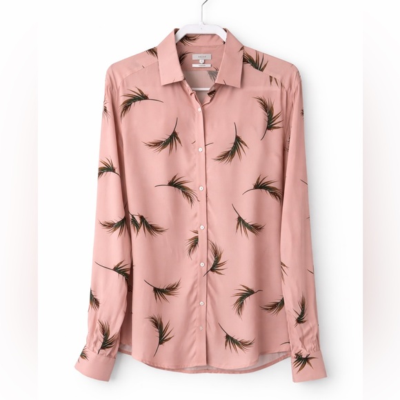 Reiss Tops - Reiss Women’s Palm Print Button Down Blouse Pink Viscose Slim Fit Size XL
